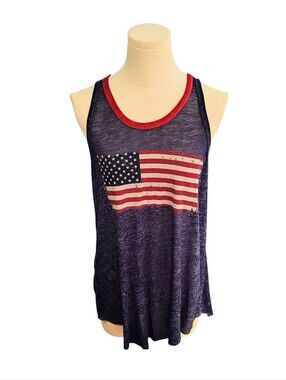 Zoe + Liv Burn Out Acid Washed American Flag Blue Red Tank Top Size Medium